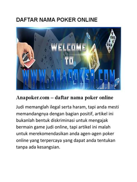 Nama Nama Poker Online E A Indonesia
