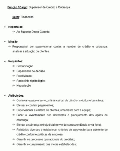 Slots De Supervisor De Descricao De Trabalho